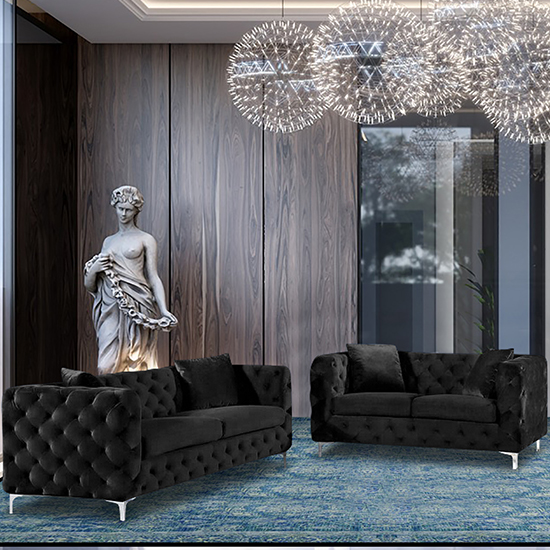 Mills Velour Fabric 2 Seater And 3 Seater Sofa In Cosmic thumbnail