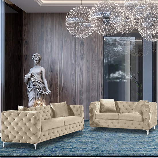 Mills Velour Fabric 2 Seater And 3 Seater Sofa In Cream thumbnail