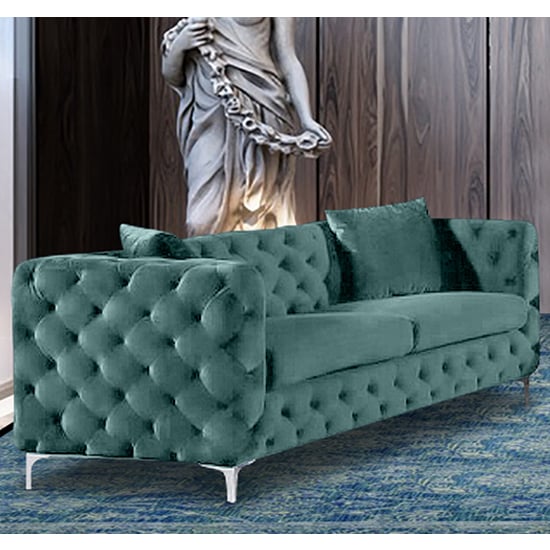 Product photograph of Mills Malta Plush Velour Fabric 3 Seater Sofa In Seaspray from Furniture in Fashion