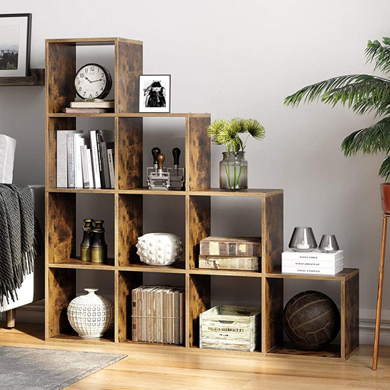 Millville Wooden 10 Cubes Display Stand In Rustic Brown FiF