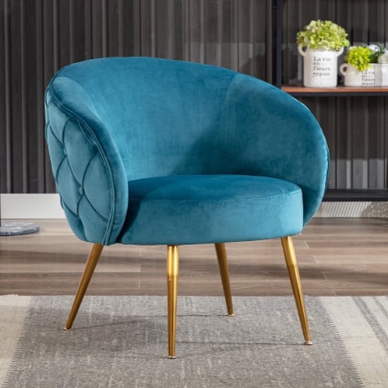 Product photograph of Millville Velvet Lounge Chair In Federal Blue With Gold Legs from Furniture in Fashion