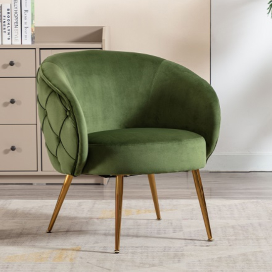 Product photograph of Millville Velvet Lounge Chair In Fern Green With Gold Legs from Furniture in Fashion