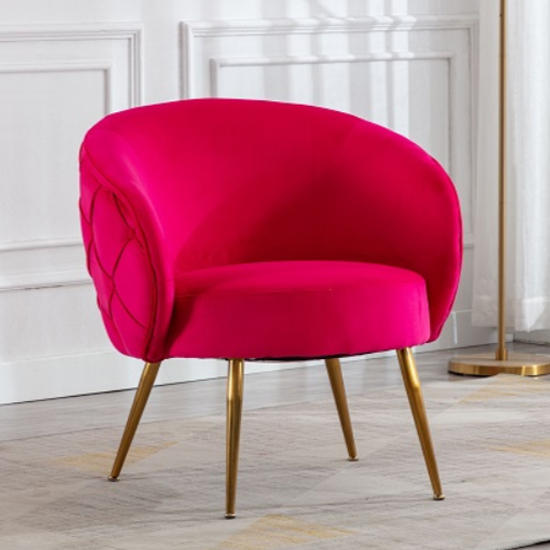 Photo of Millville velvet lounge chair in raspberry with gold legs