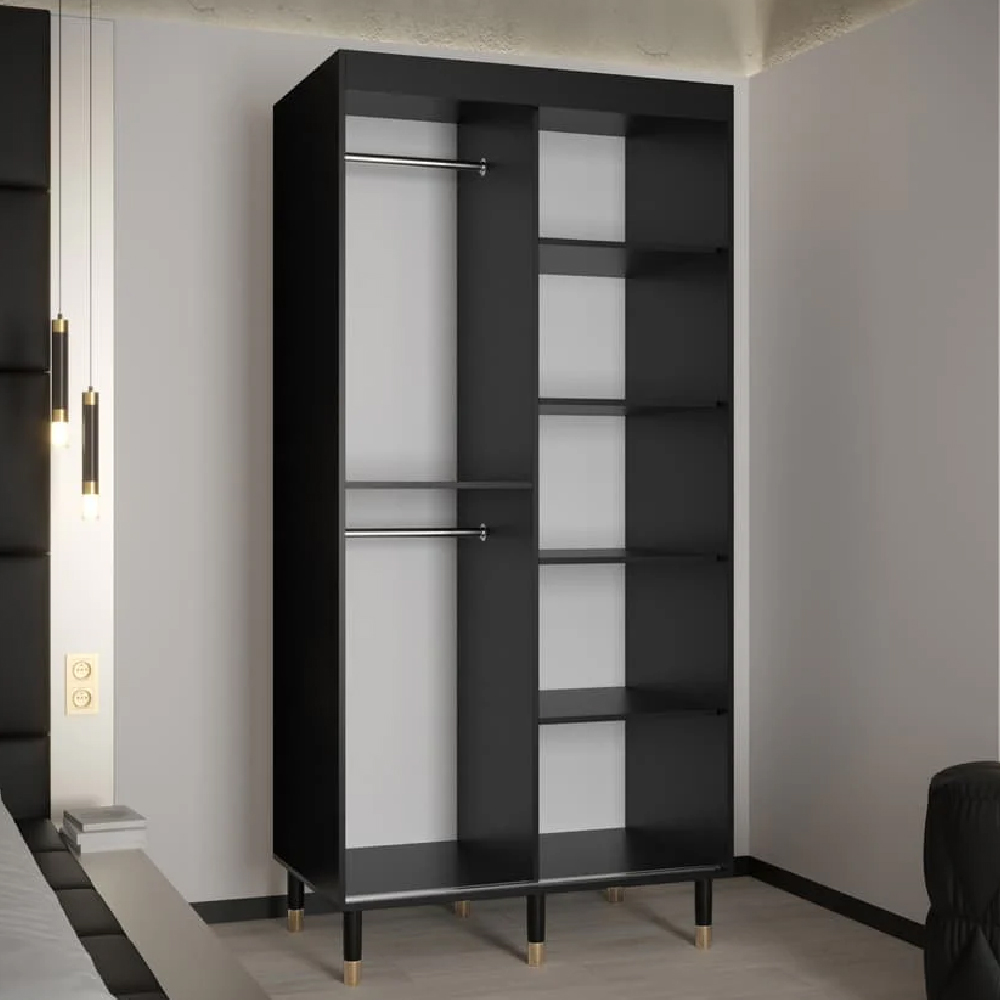 Millwall 100cm Mirrored Wardrobe With 2 Sliding Doors In Black