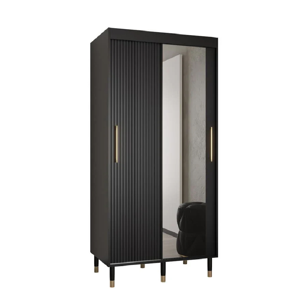Millwall 100cm Mirrored Wardrobe With 2 Sliding Doors In Black