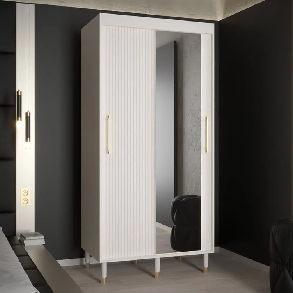 Read more about Millwall 100cm mirrored wardrobe with 2 sliding doors in white