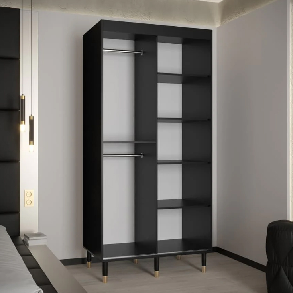 Millwall 100cm Wooden Wardrobe With 2 Sliding Doors In Black