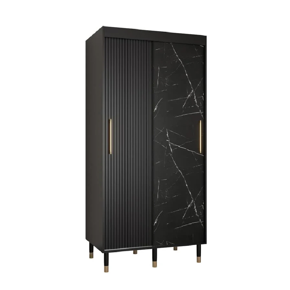 Millwall 100cm Wooden Wardrobe With 2 Sliding Doors In Black