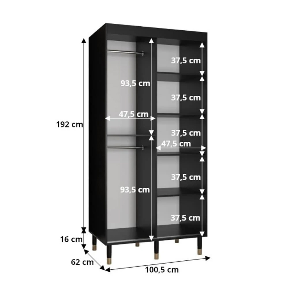 Millwall 100cm Wooden Wardrobe With 2 Sliding Doors In Black