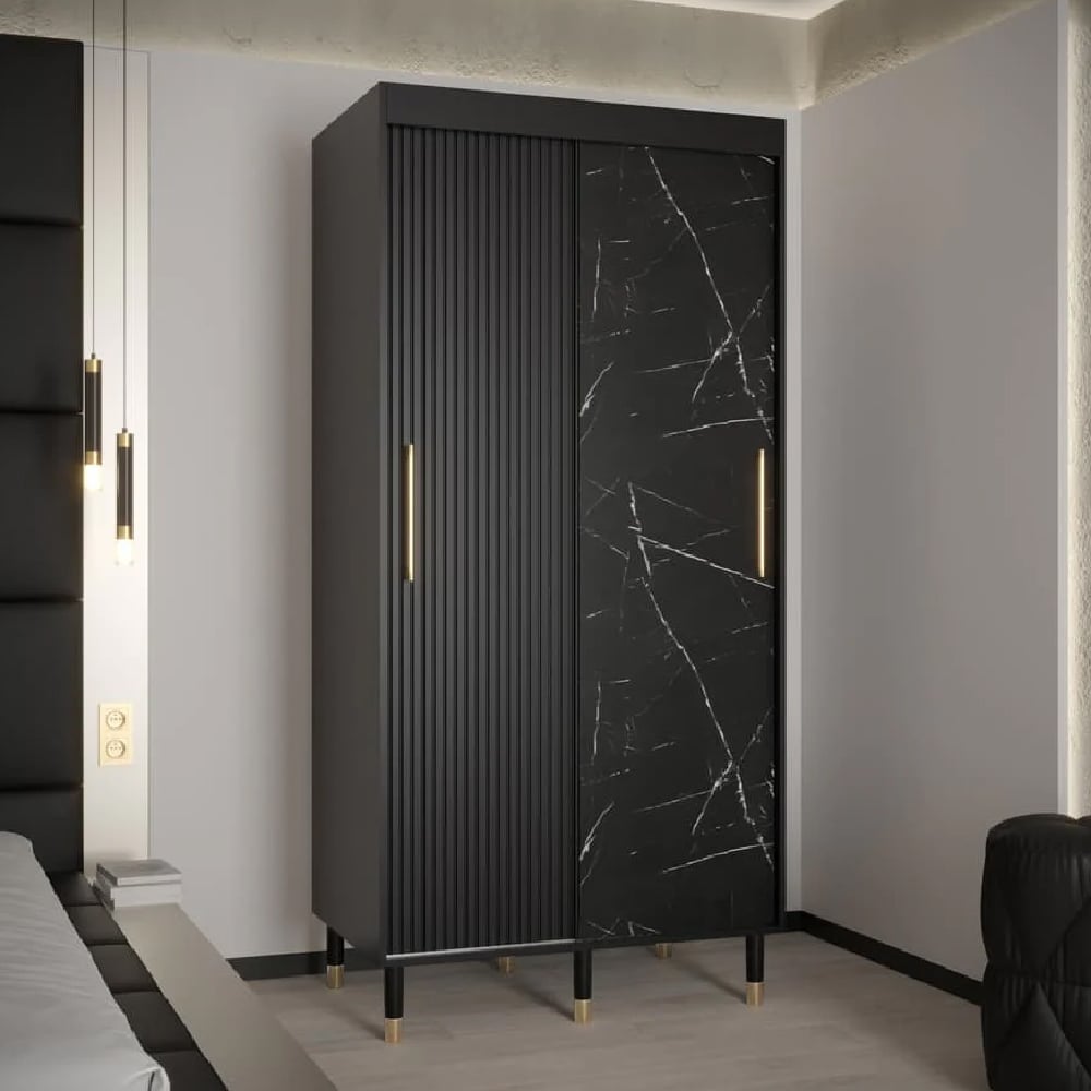 Read more about Millwall 100cm wooden wardrobe with 2 sliding doors in black