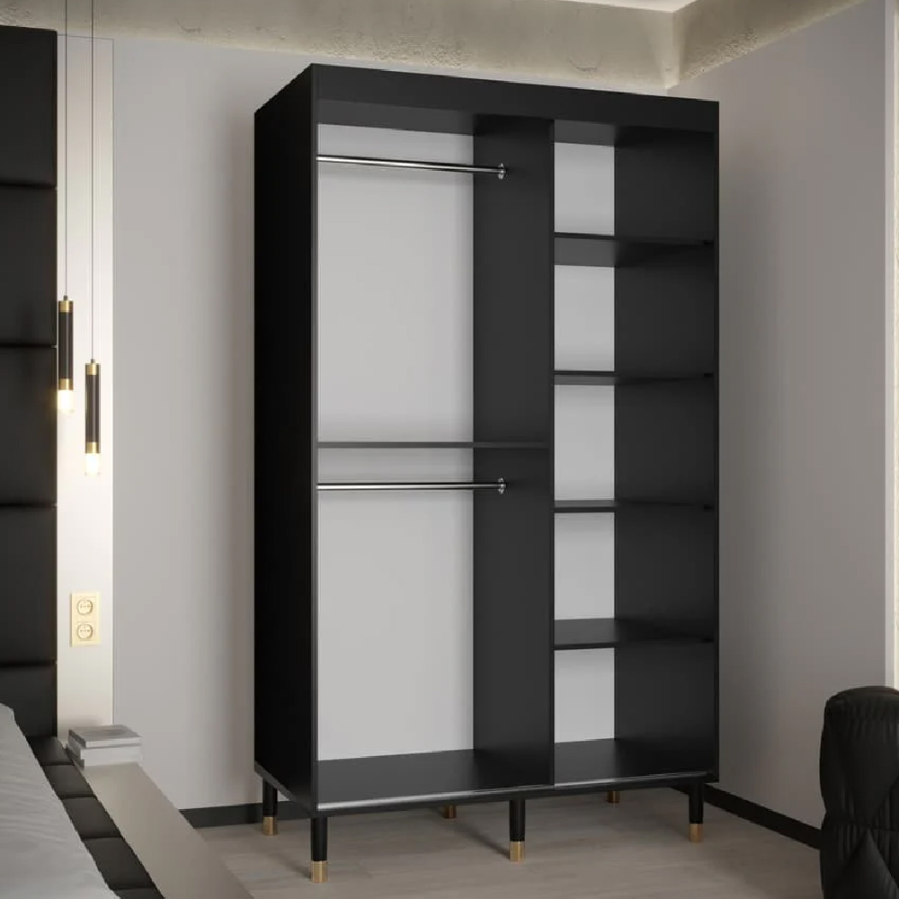 Millwall 120cm Wooden Wardrobe With 2 Sliding Doors In Black