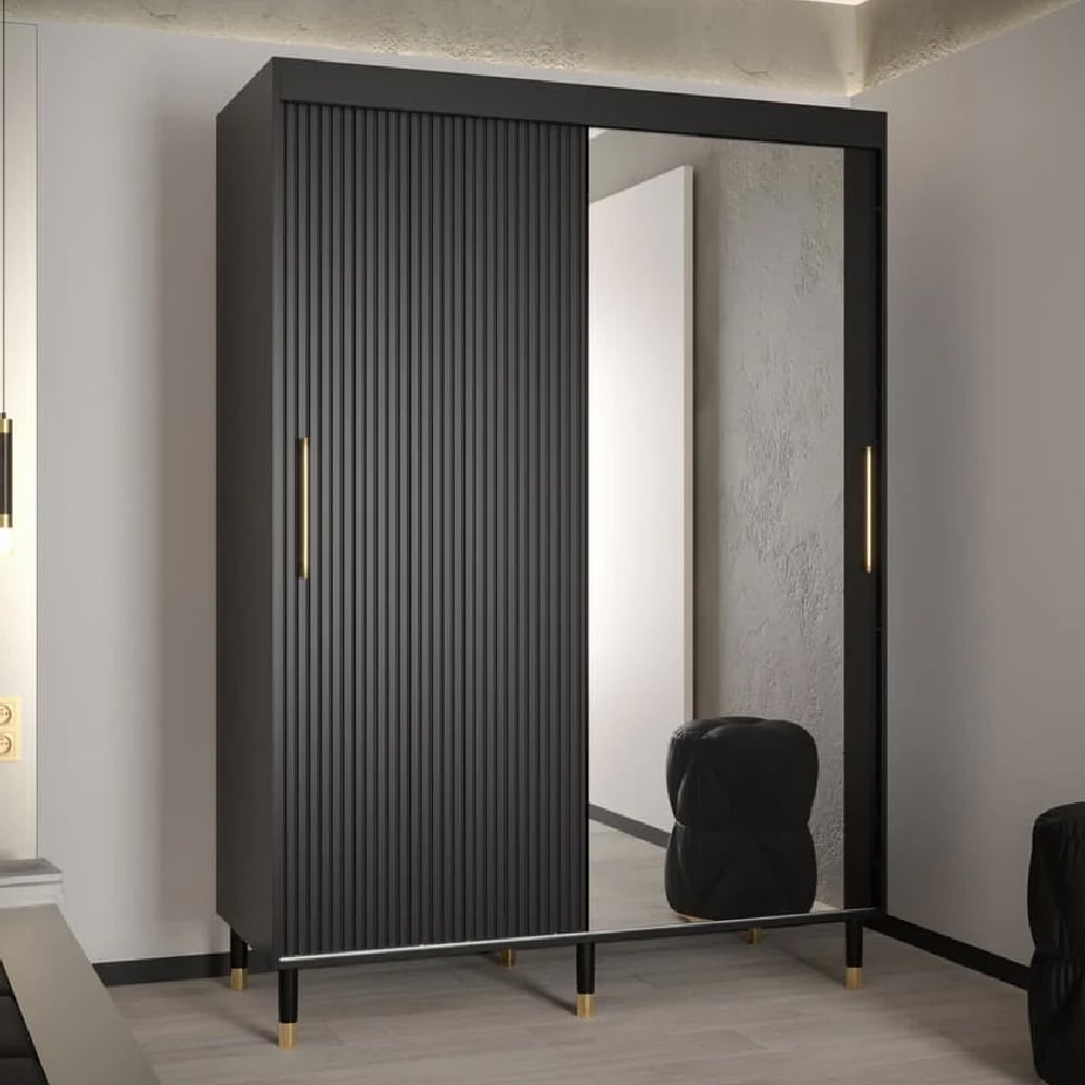 Read more about Millwall 150cm mirrored wardrobe with 2 sliding doors in black