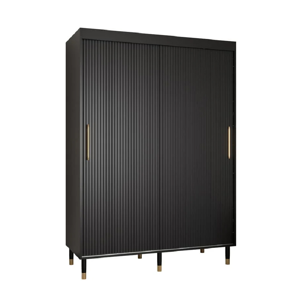 Millwall 150cm Wooden Wardrobe With 2 Sliding Doors In Black
