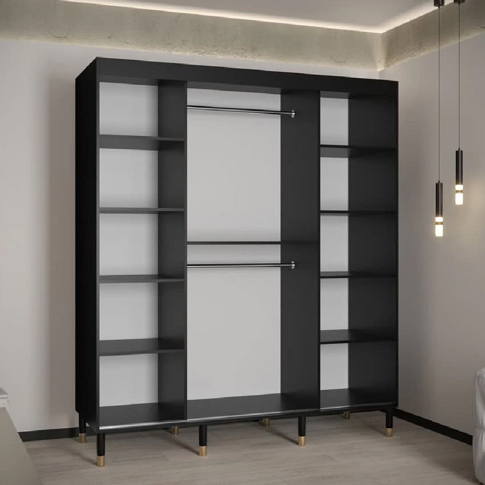 Millwall 180cm Mirrored Wardrobe With 2 Sliding Doors In Black