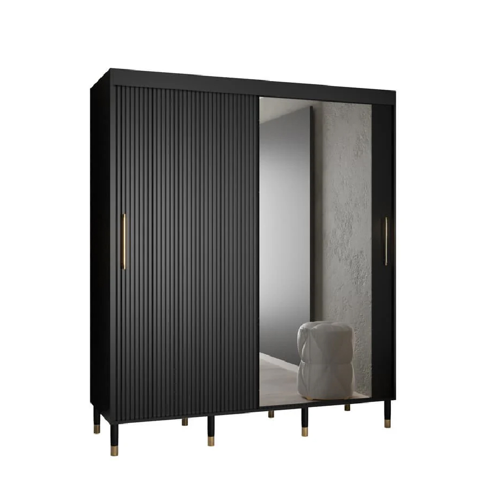 Millwall 180cm Mirrored Wardrobe With 2 Sliding Doors In Black