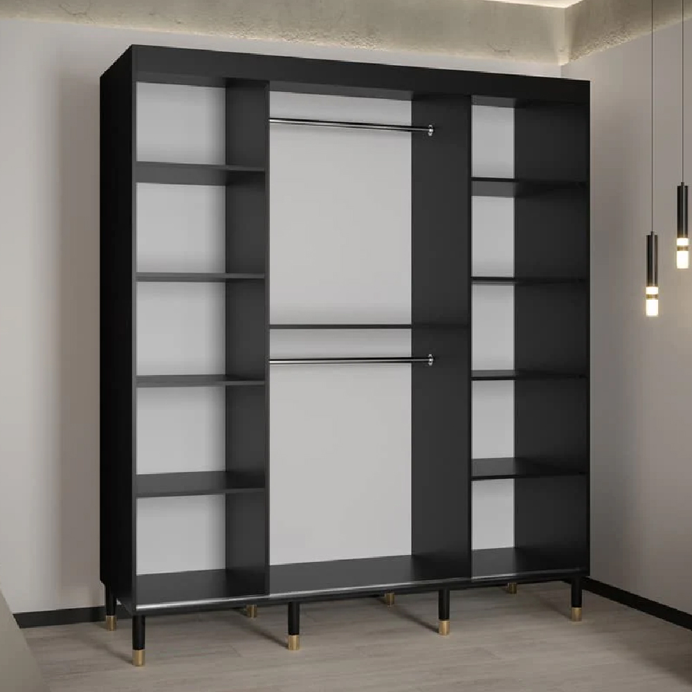 Millwall 180cm Wooden Wardrobe With 2 Sliding Doors In Black