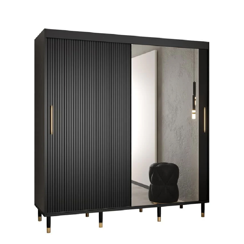 Millwall 200cm Mirrored Wardrobe With 2 Sliding Doors In Black