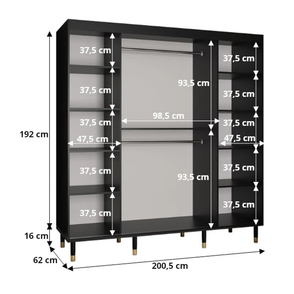 Millwall 200cm Mirrored Wardrobe With 2 Sliding Doors In Black