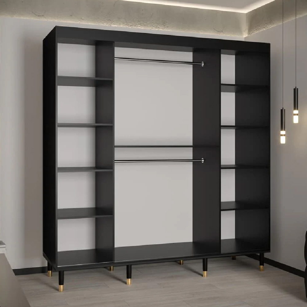 Millwall 200cm Wooden Wardrobe With 2 Sliding Doors In Black