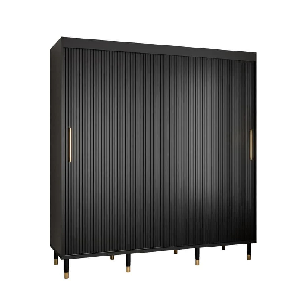 Millwall 200cm Wooden Wardrobe With 2 Sliding Doors In Black