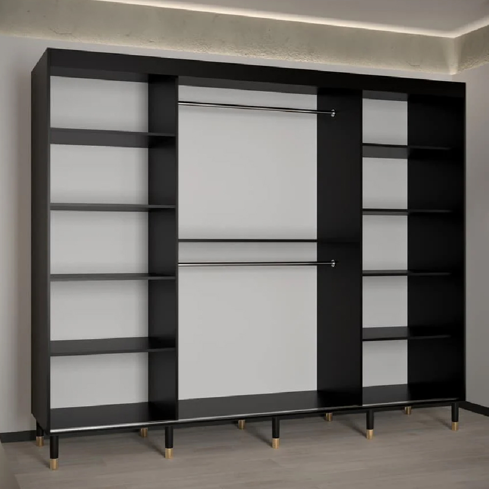 Millwall 250cm Mirrored Wardrobe With 3 Sliding Doors In Black