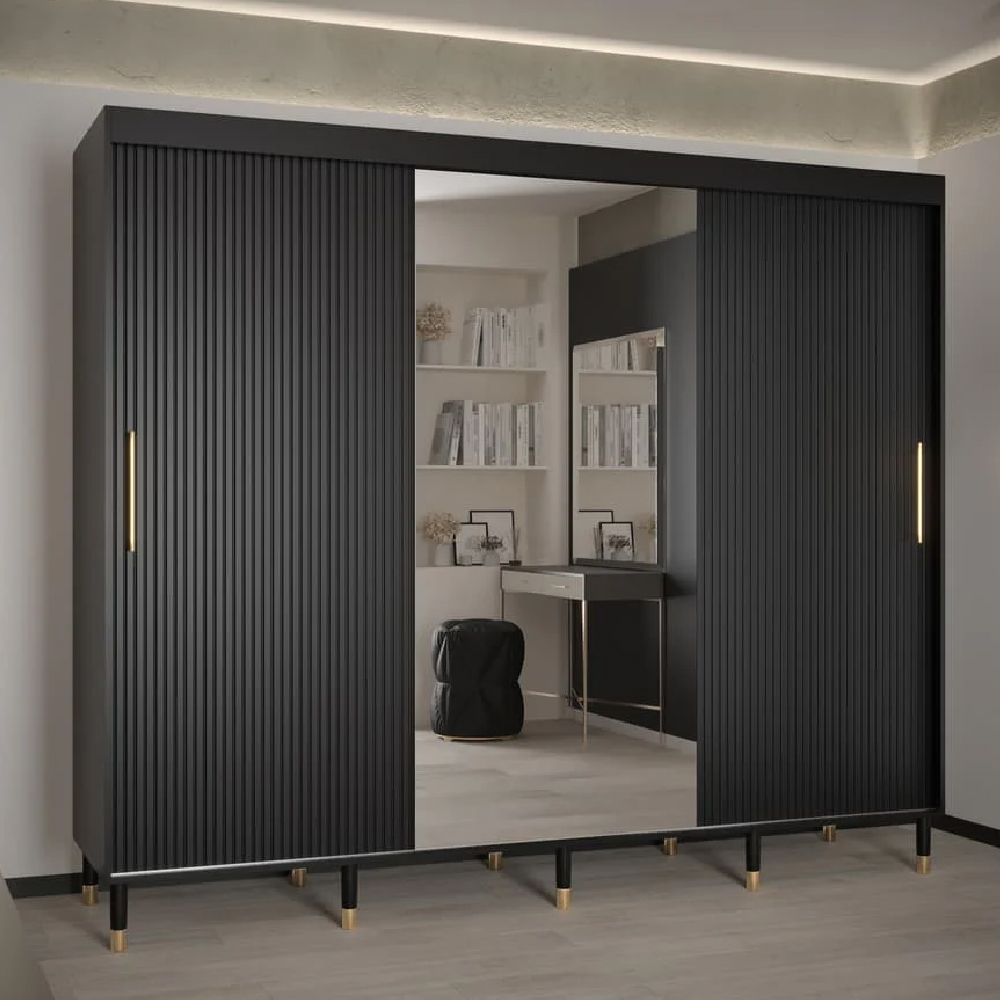 Read more about Millwall 250cm mirrored wardrobe with 3 sliding doors in black