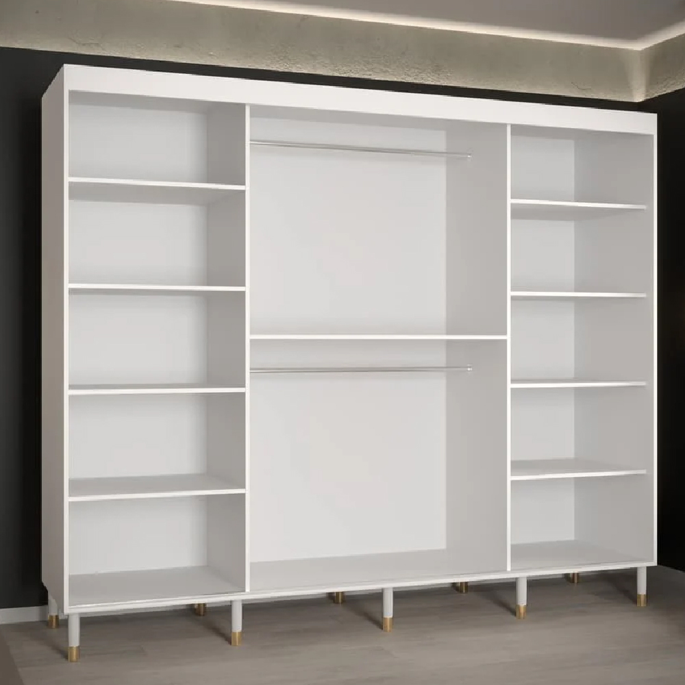 Millwall 250cm Mirrored Wardrobe With 3 Sliding Doors In White