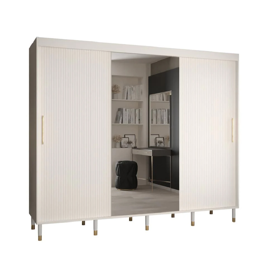 Millwall 250cm Mirrored Wardrobe With 3 Sliding Doors In White
