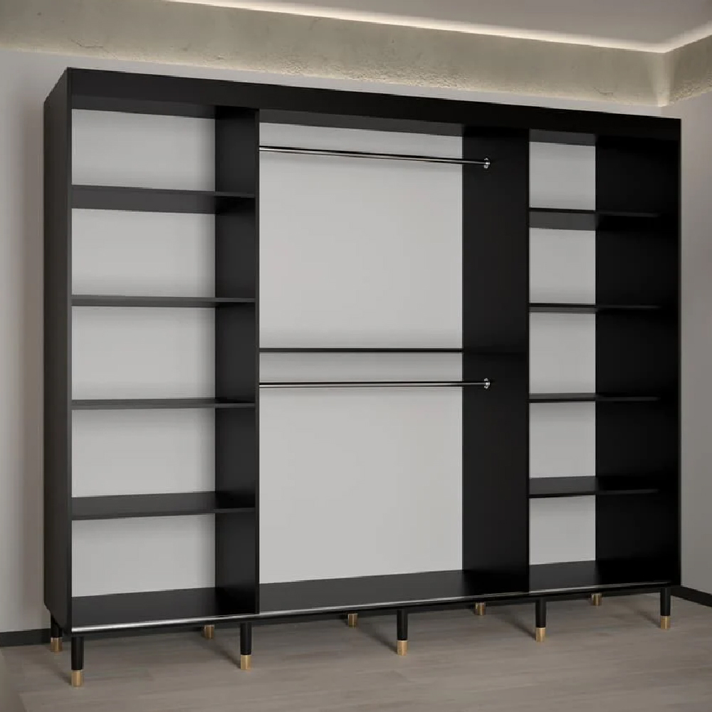 Millwall 250cm Wooden Wardrobe With 3 Sliding Doors In Black