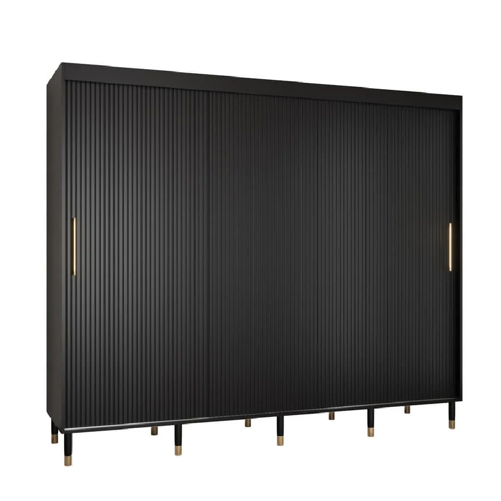 Millwall 250cm Wooden Wardrobe With 3 Sliding Doors In Black