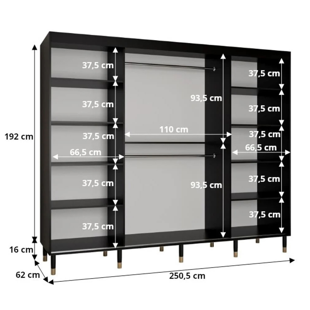 Millwall 250cm Wooden Wardrobe With 3 Sliding Doors In Black