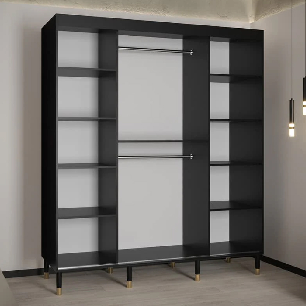 Millwall Wooden Wardrobe 180cm With 2 Sliding Doors In Black