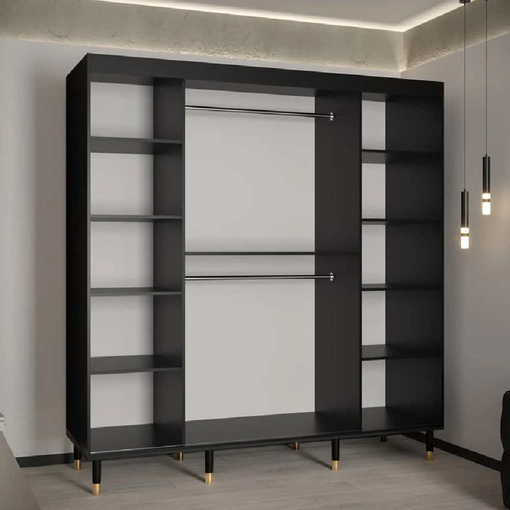 Millwall Wooden Wardrobe 200cm With 2 Sliding Doors In Black