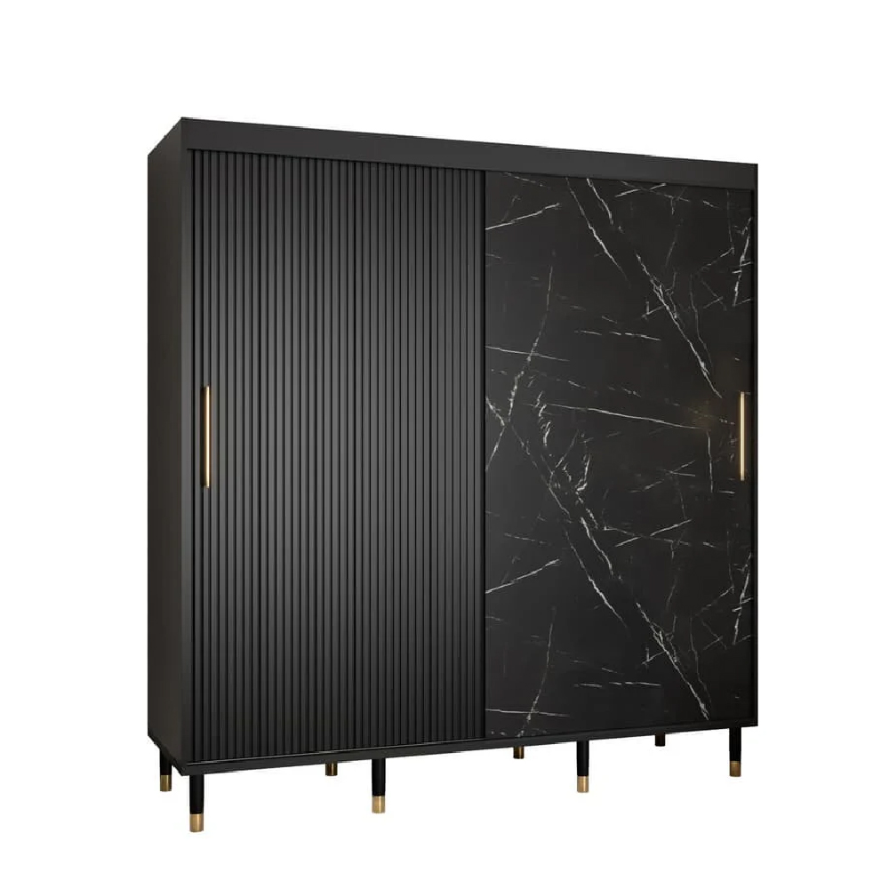Millwall Wooden Wardrobe 200cm With 2 Sliding Doors In Black