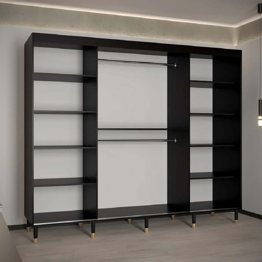 Millwall Wooden Wardrobe 250cm With 3 Sliding Doors In Black