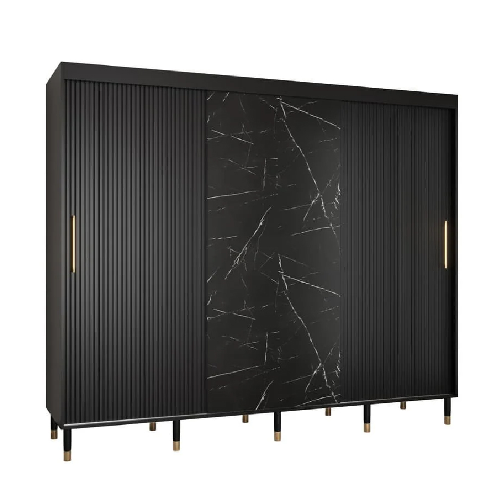Millwall Wooden Wardrobe 250cm With 3 Sliding Doors In Black