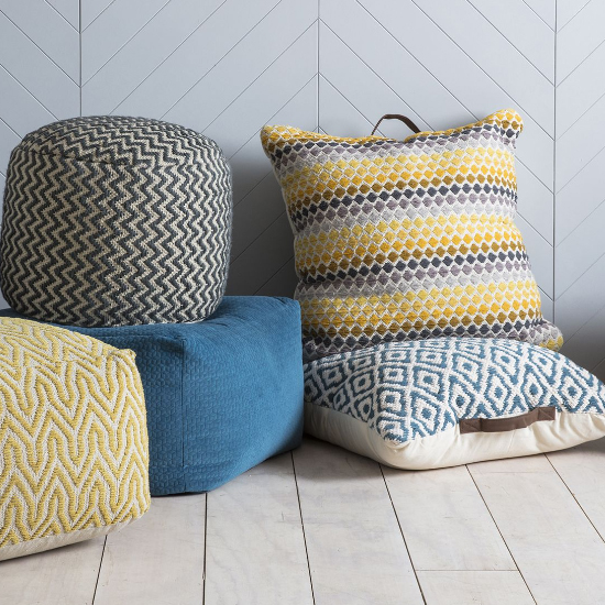 Milmo Fabric Floor Cushion In Grey And Yellow_3