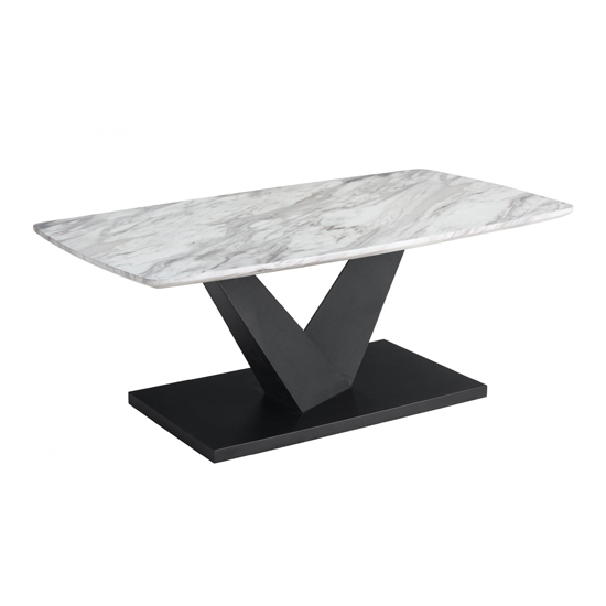 Malle Marble Effect Wooden Coffee Table With Black Metal Base