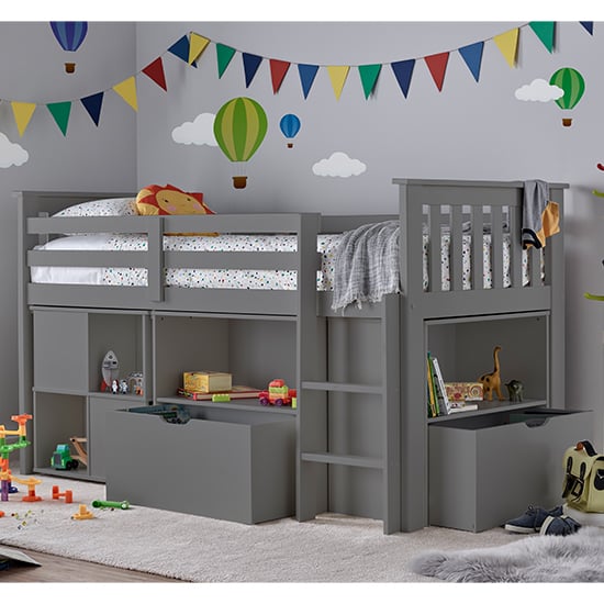 Milo Wooden Single Bunk Bed With Desk And Storage In Grey_3