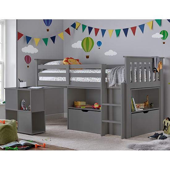 Product photograph of Milo Wooden Single Bunk Bed With Desk And Storage In Grey from Furniture in Fashion