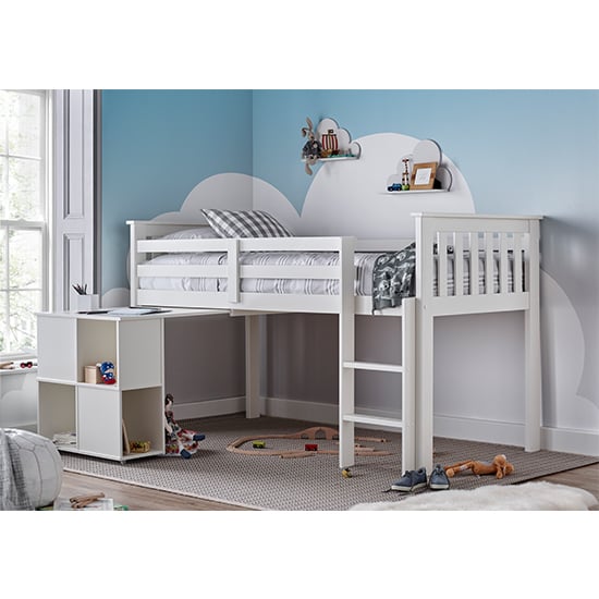 Milo Wooden Single Bunk Bed With Desk And Storage In White_2