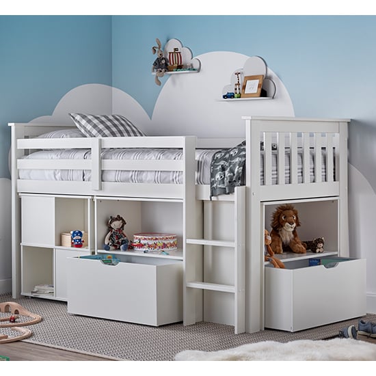 Milo Wooden Single Bunk Bed With Desk And Storage In White_3
