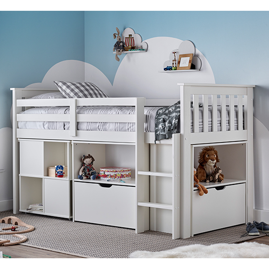 Milo Wooden Single Bunk Bed With Desk And Storage In White_4
