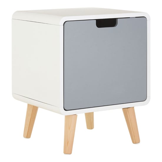 Photo of Milova wooden bedside cabinet with 1 door in white and grey