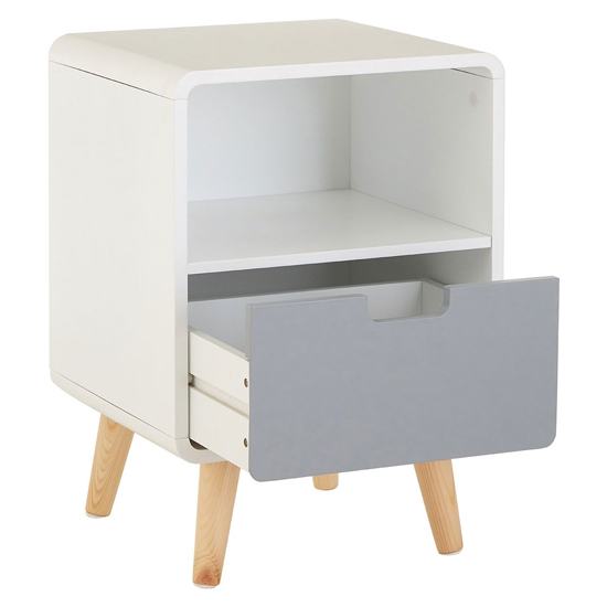 Milova Wooden Bedside Cabinet With 1 Drawer In White And Grey