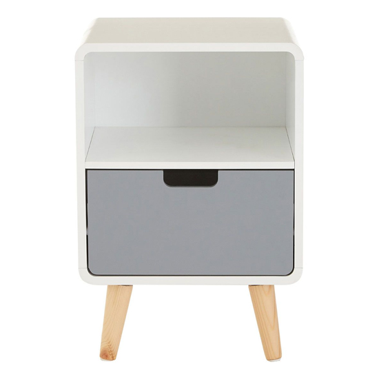 Milova Wooden Bedside Cabinet With 1 Drawer In White And Grey