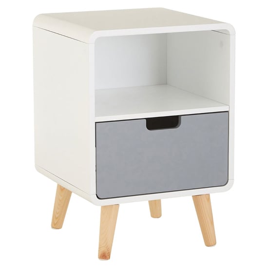 Product photograph of Milova Wooden Bedside Cabinet With 1 Drawer In White And Grey from Furniture in Fashion
