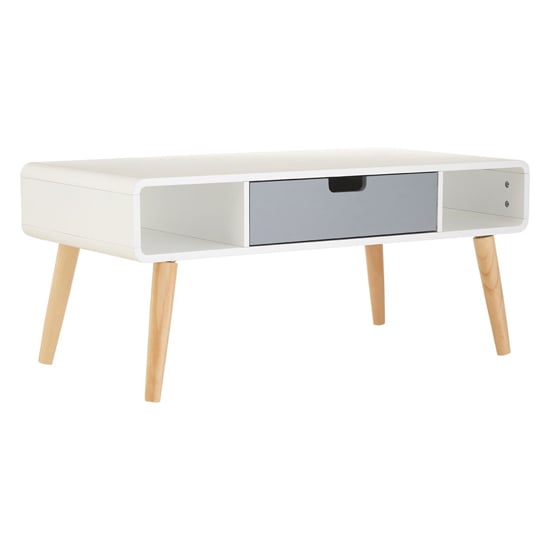 Read more about Milova wooden coffee table with 1 drawer in white and grey