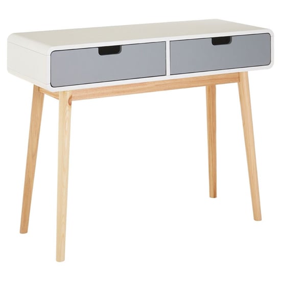 Photo of Milova wooden console table with 2 drawers in white and grey
