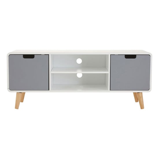 Milova Wooden TV Stand With 2 Doors In White And Grey